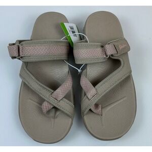 Skechers Adventure Ladies Slide Sandals Size 7 Taupe Pink Accent Comfort